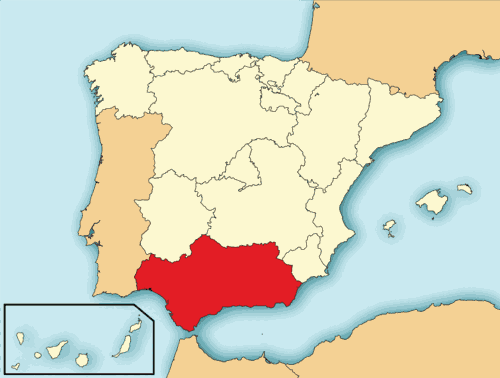 Mapa de localización de Andalucía en España