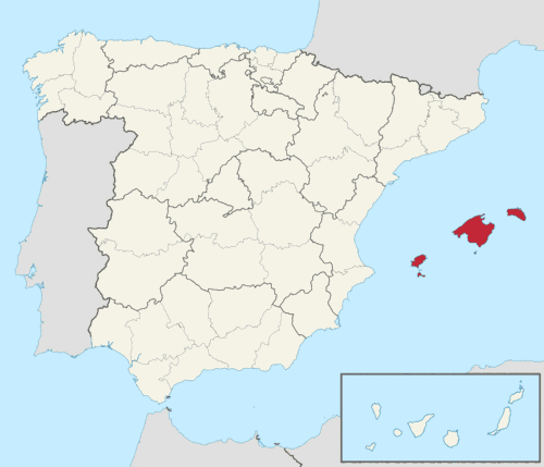 Mapa de localização de Islas Baleares na Espanha
